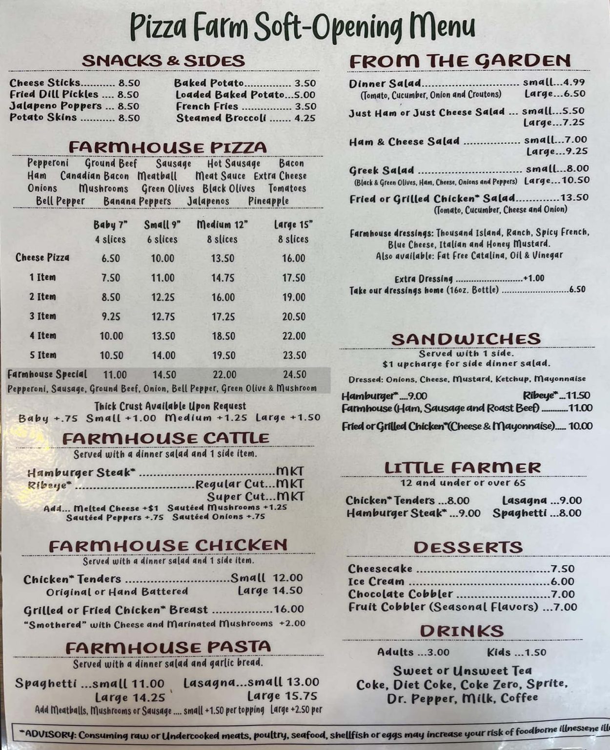 Pizza Farm Rockmart Menu (Updated October 2024)